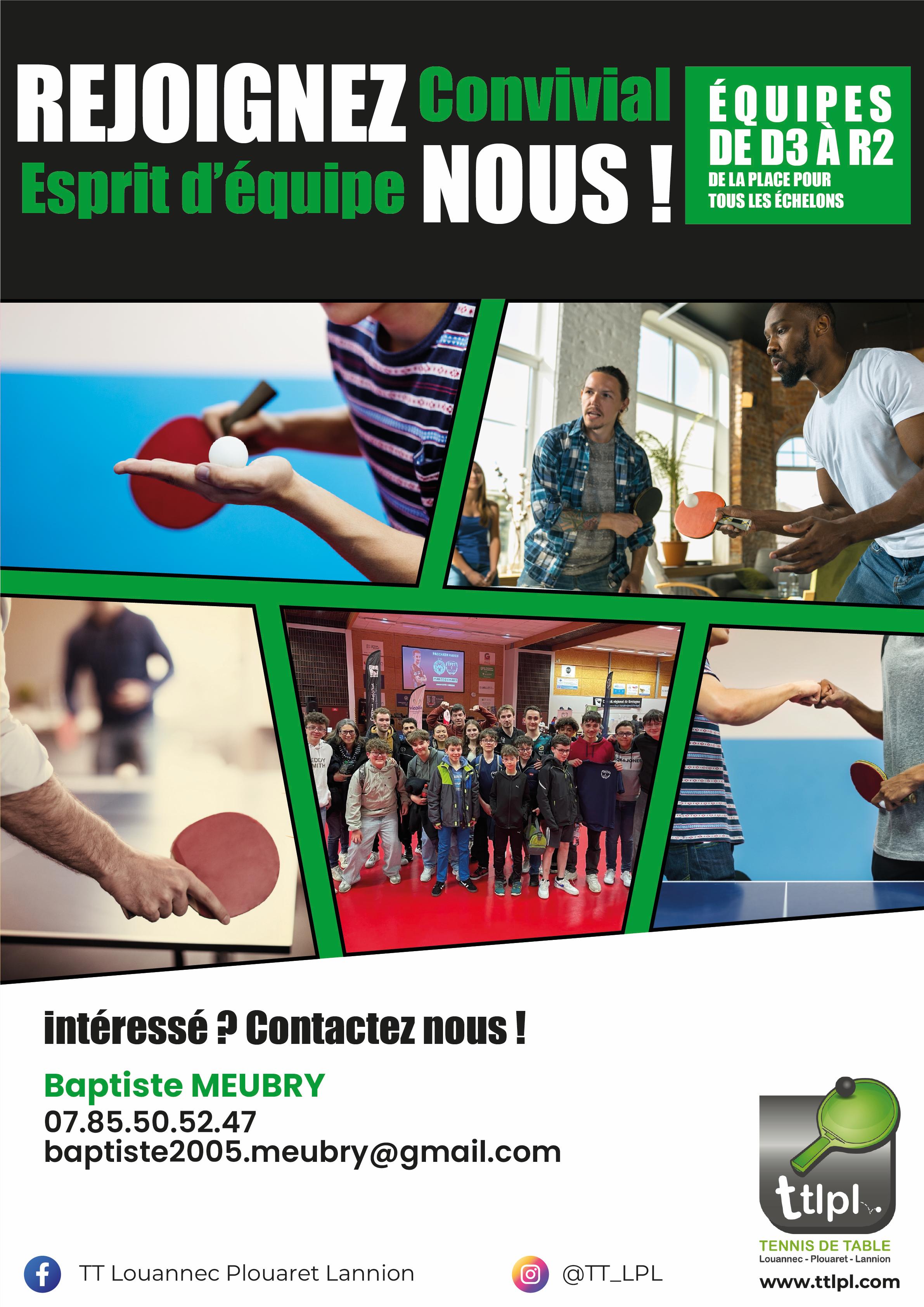 Rejoignez le club du TTLPL pour la saison 2025-2026